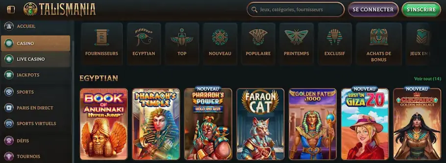 Aperçu des jeux et services proposés sur Talismania en 2026