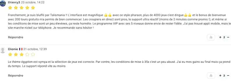 Avis sur les services Talismania et son accès mobile selon Tribuna