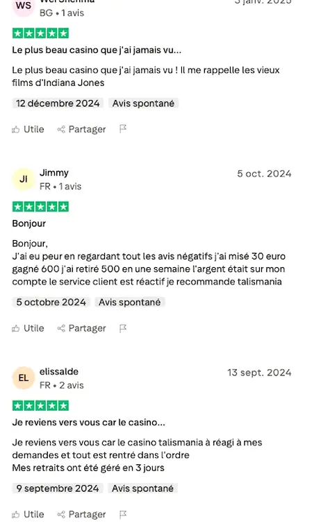 Synthèse des retours joueurs Talismania publiés sur Trustpilot