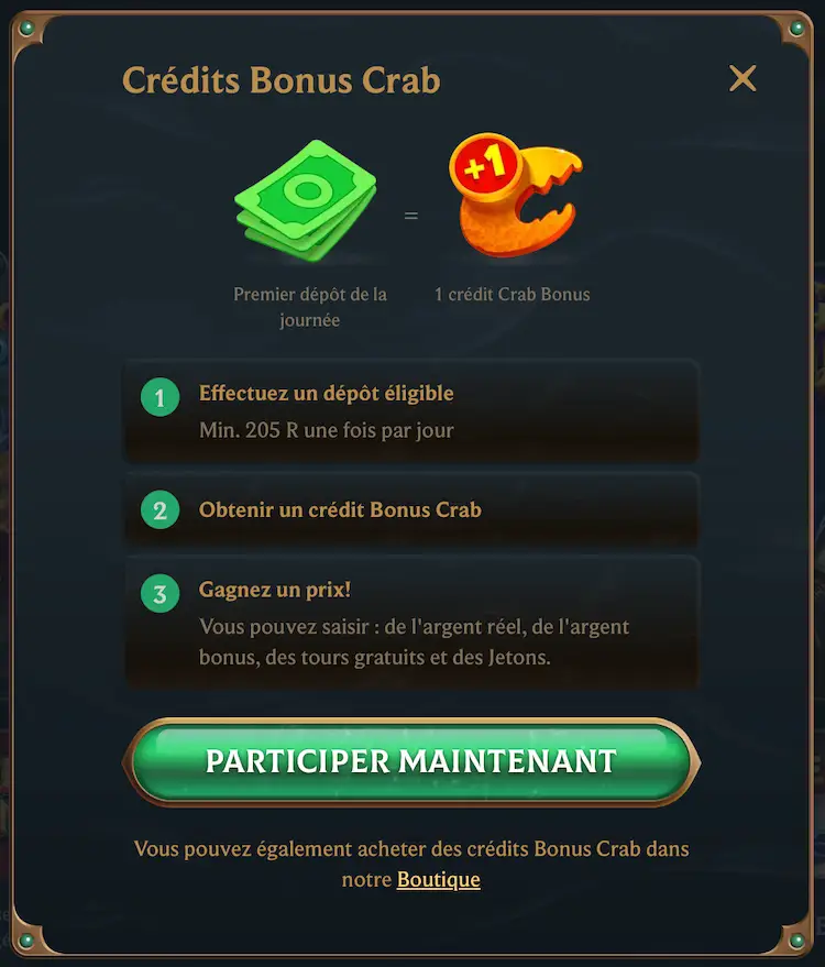 Bonus Crab Talismania : une fonctionnalité exclusive