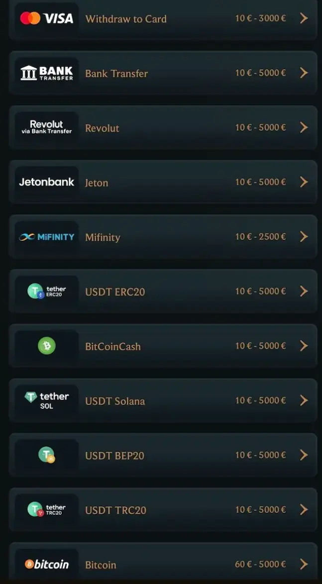 Écran de retrait disponible dans l’espace mobile Talismania