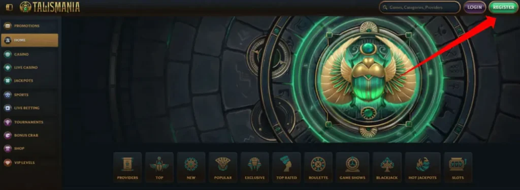 Inscription sur Talismania Casino